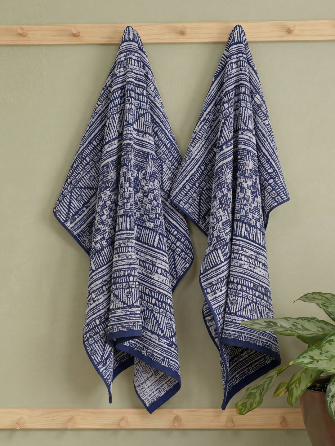 Premium Indigo Blue 100% Cotton Self Design 525 GSM Bath Towel Santorini 1 Pc Pvc Pack