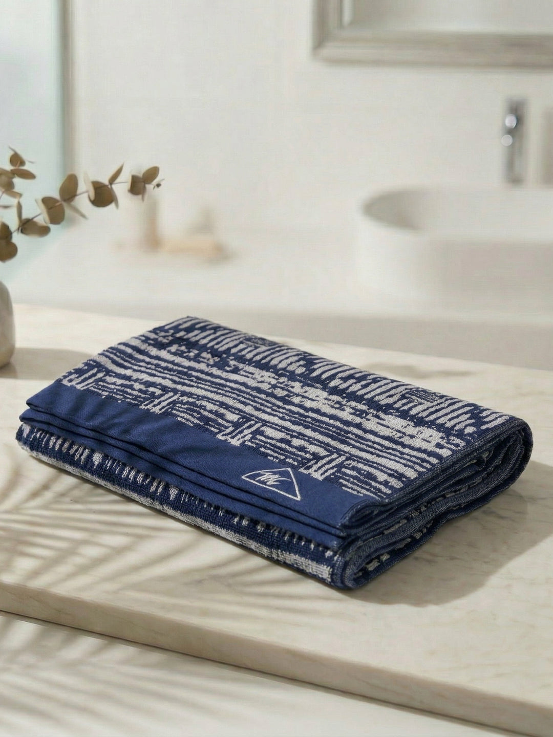 Premium Indigo Blue 100% Cotton Self Design 525 GSM Bath Towel Santorini 1 Pc Pvc Pack