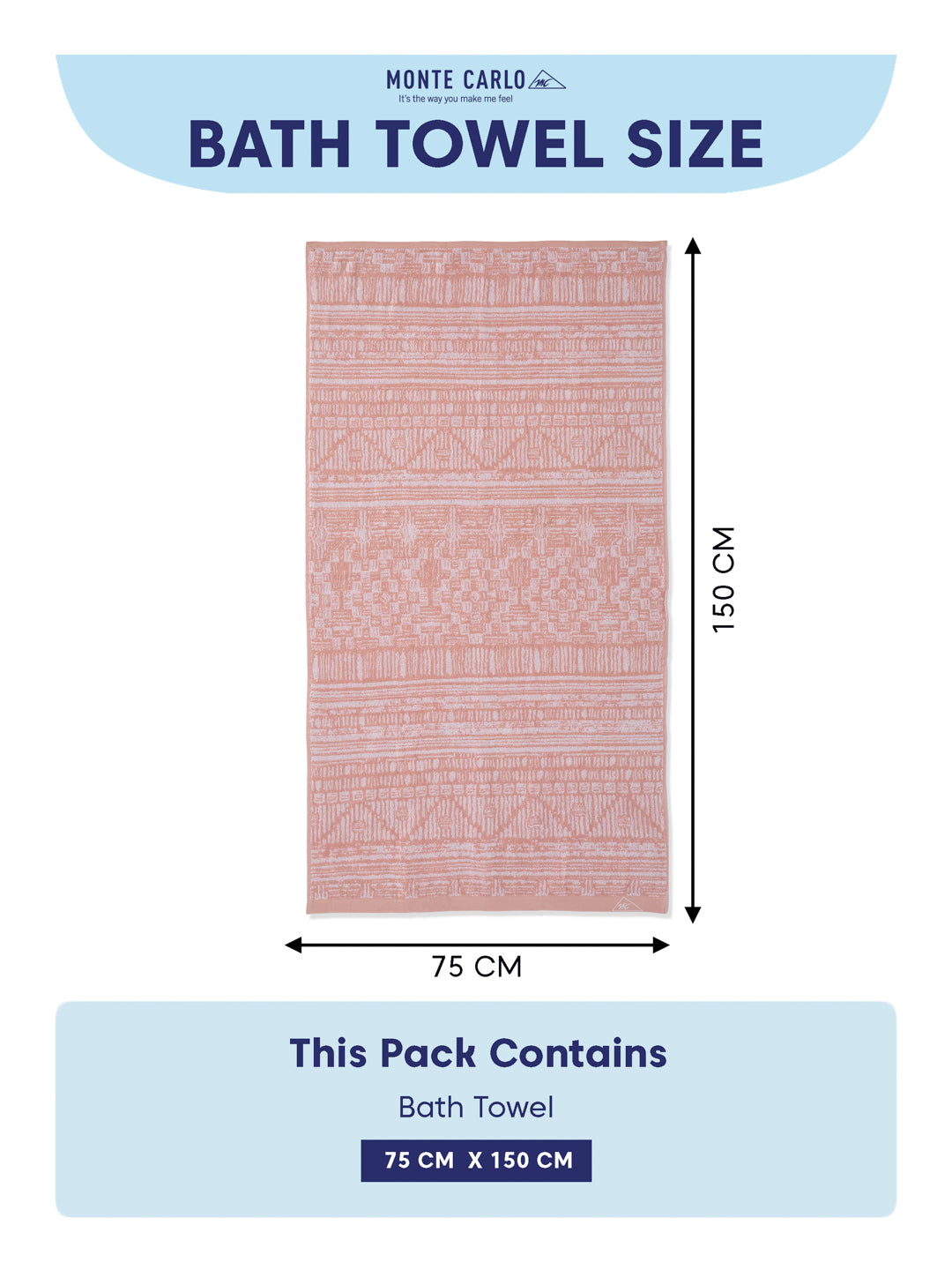 Premium Dusty Rose 100% Cotton Self Design 525 GSM Bath Towel Santorini 1 Pc Pvc Pack