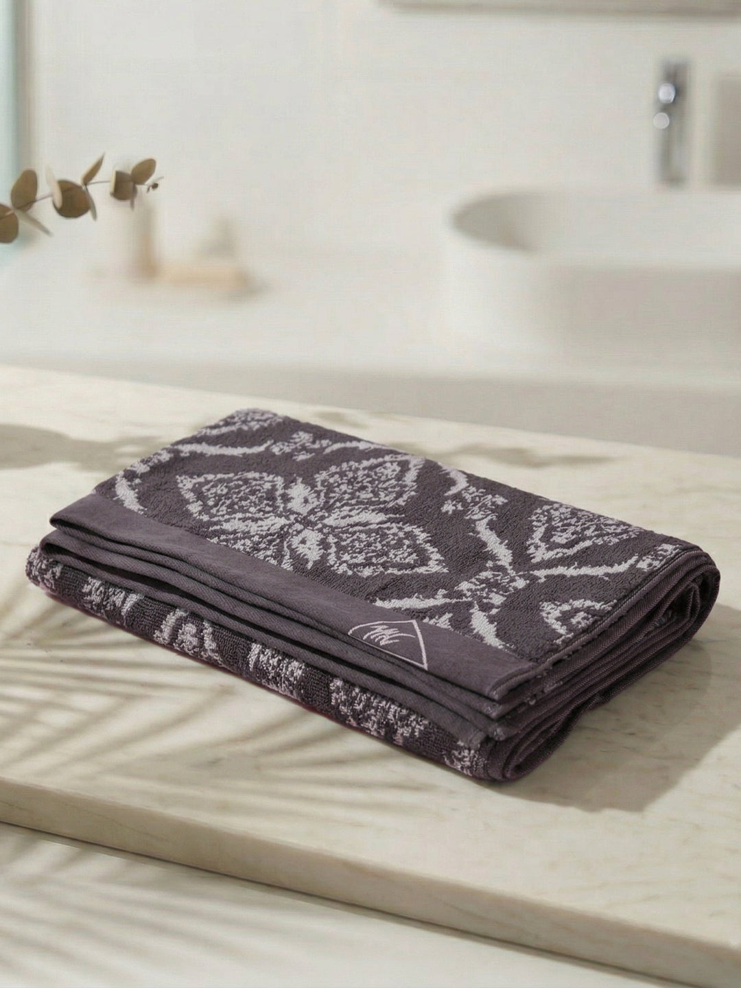 Premium Grey 100% Cotton Self Design 525 GSM Bath Towel Santorini 1 Pc Pvc Pack
