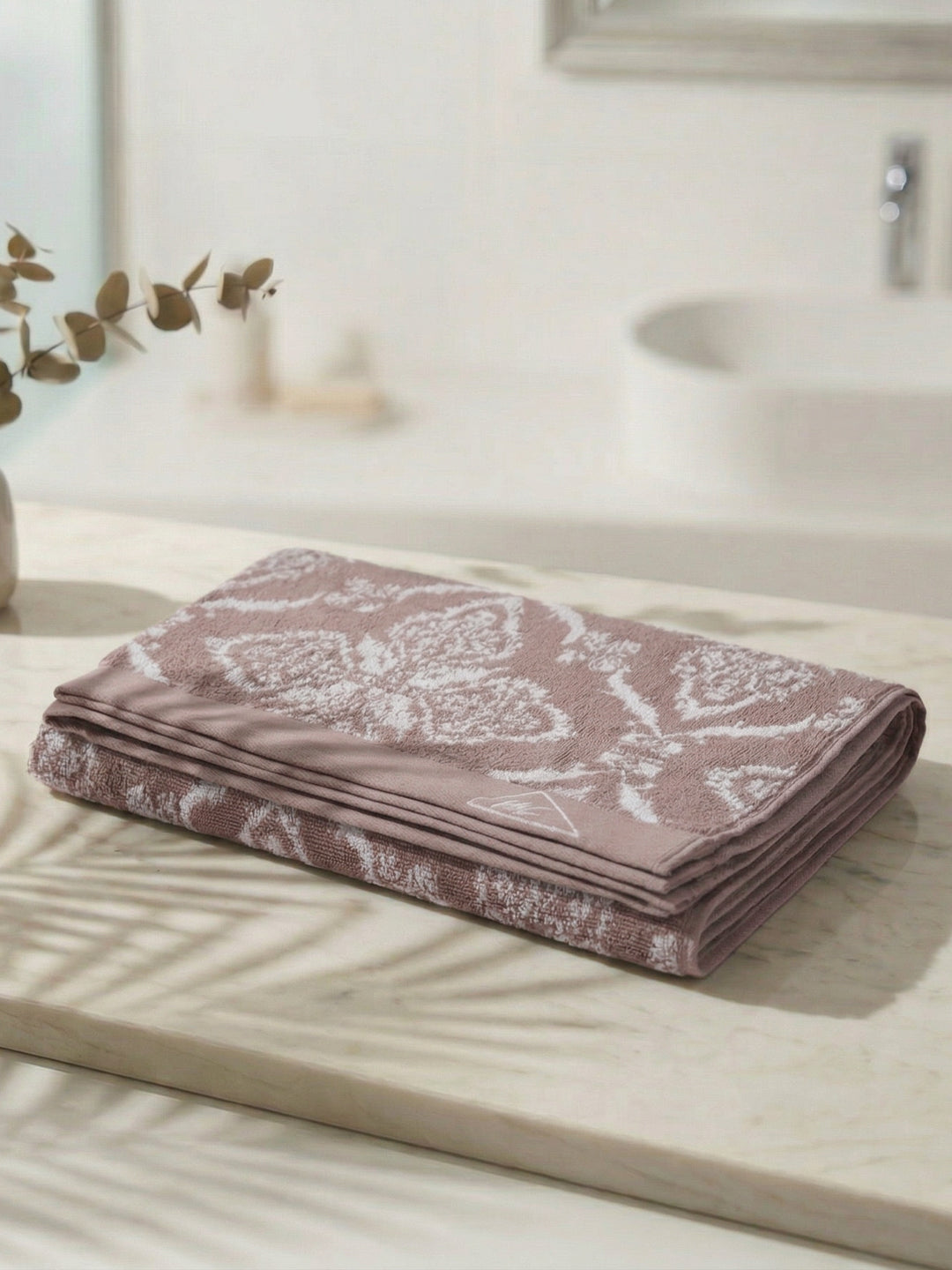 Premium Beige 100% Cotton Self Design 525 GSM Bath Towel Santorini 1 Pc Pvc Pack
