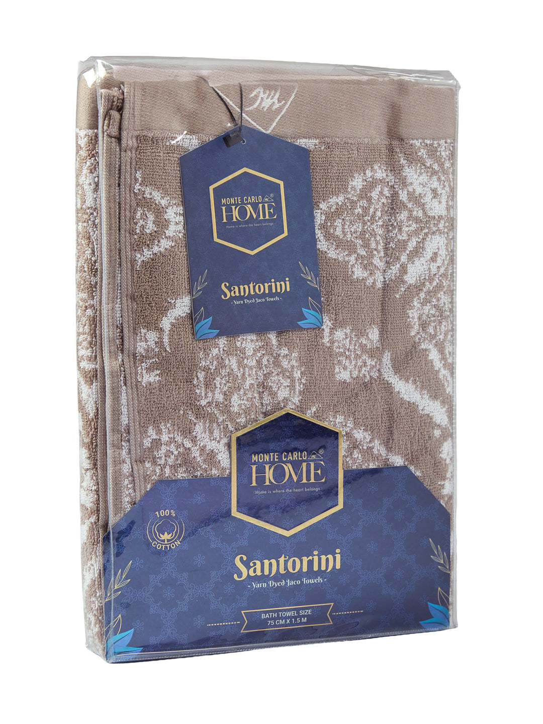 Premium Beige 100% Cotton Self Design 525 GSM Bath Towel Santorini 1 Pc Pvc Pack