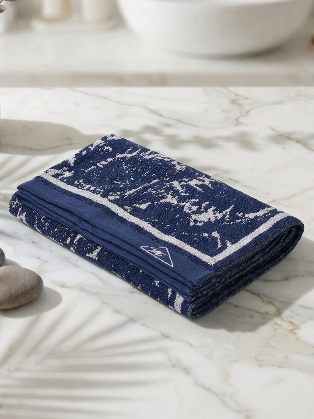 Premium Indigo Blue 100% Cotton Self Design 525 GSM Bath Towel Santorini 1 Pc Pvc Pack