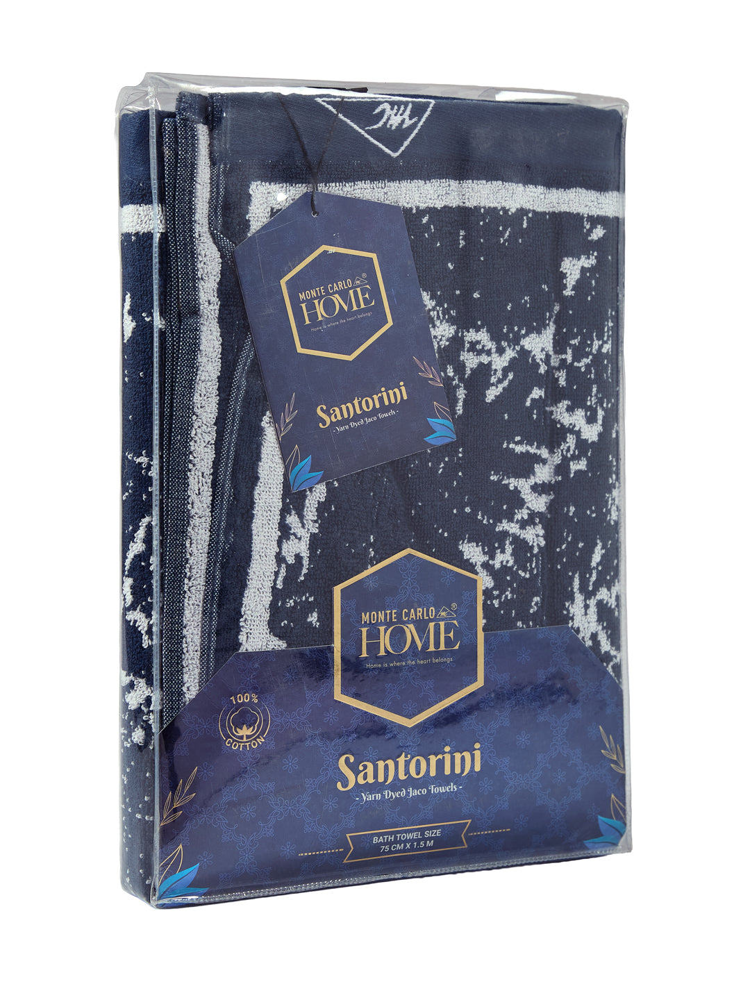 Premium Indigo Blue 100% Cotton Self Design 525 GSM Bath Towel Santorini 1 Pc Pvc Pack