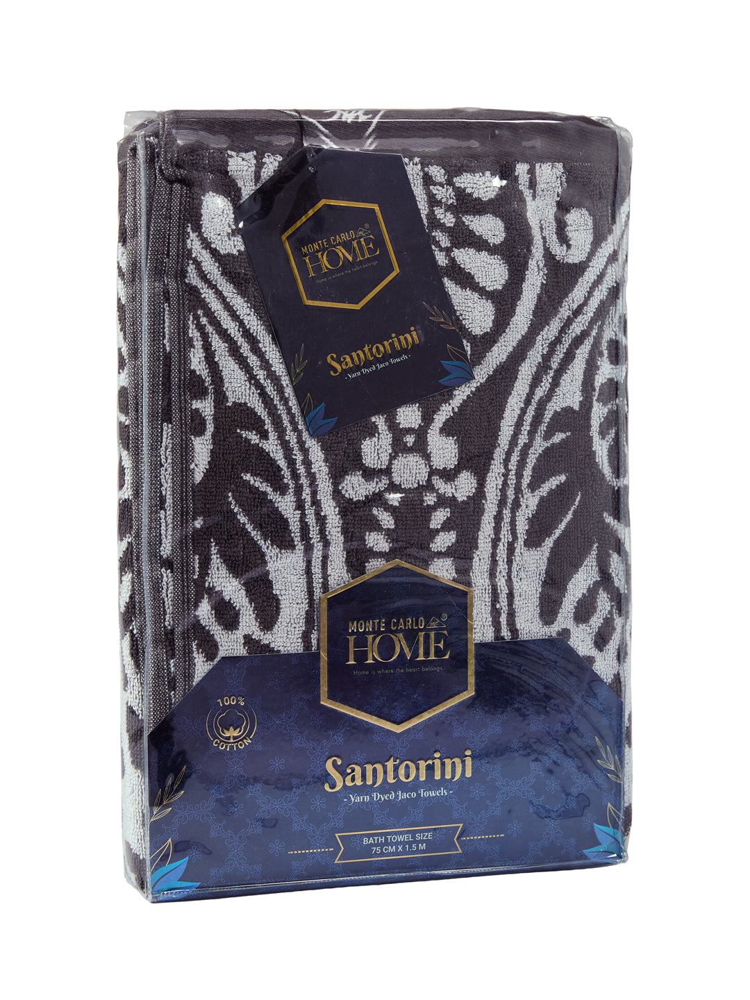 Premium Grey 100% Cotton Self Design 525 GSM Bath Towel Santorini 1 Pc Pvc Pack