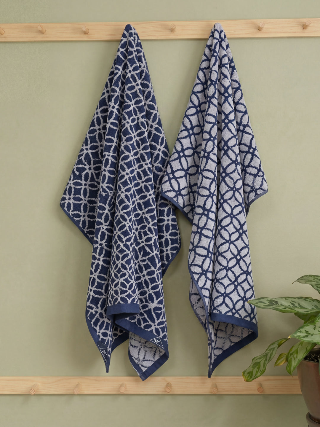 Premium Indigo Blue 100% Cotton Self Design 525 GSM Bath Towel Santorini 1 Pc Pvc Pack