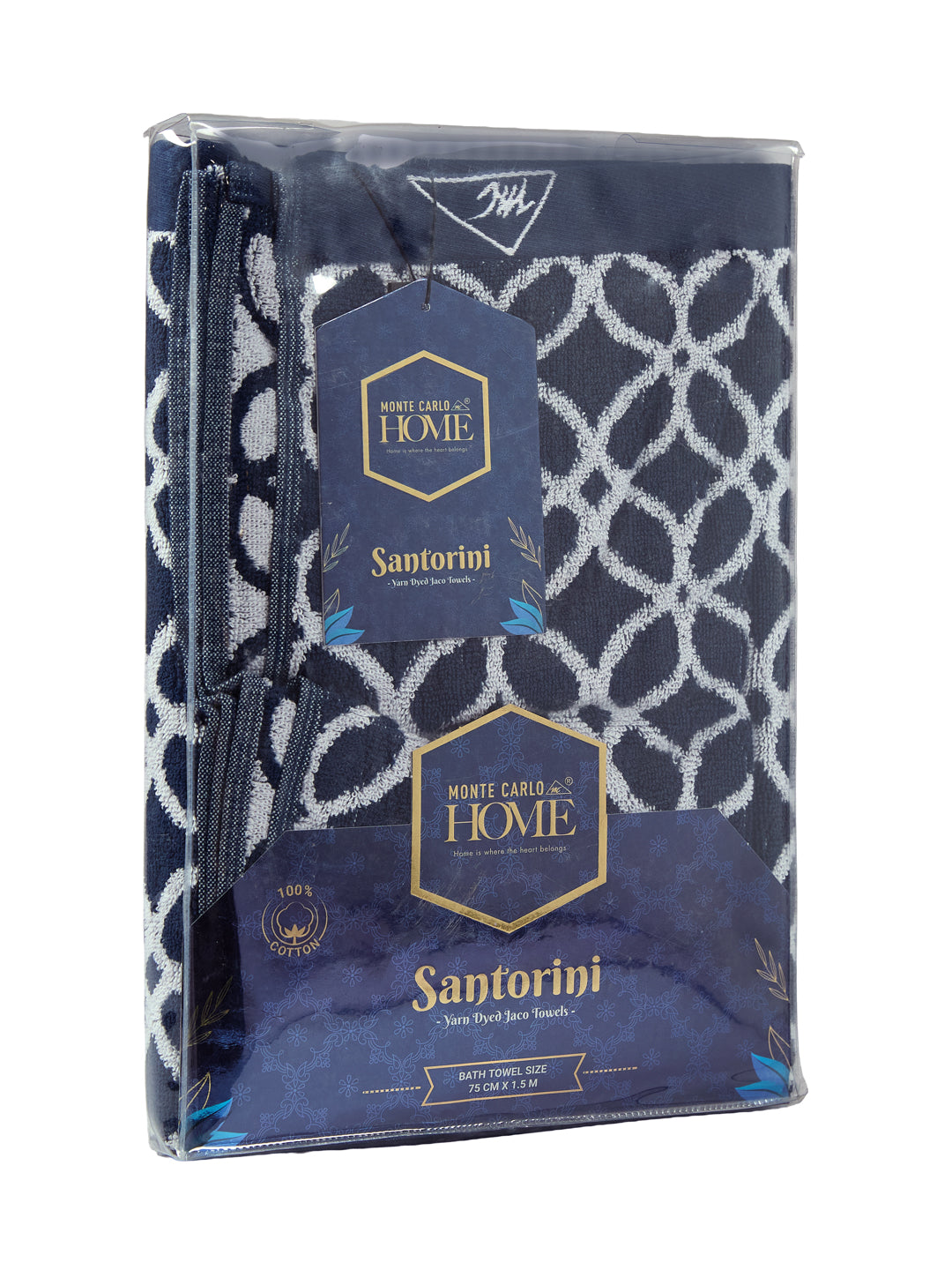 Premium Indigo Blue 100% Cotton Self Design 525 GSM Bath Towel Santorini 1 Pc Pvc Pack