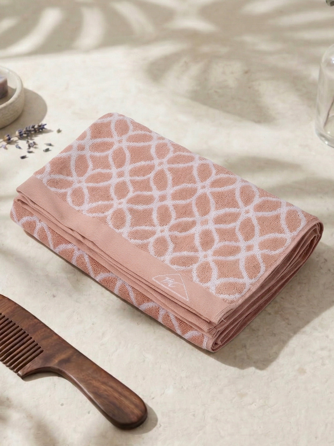 Premium Dusty Rose 100% Cotton Self Design 525 GSM Bath Towel Santorini 1 Pc Pvc Pack