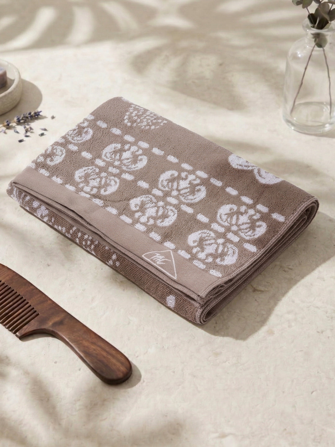 Premium Beige 100% Cotton Self Design 525 GSM Bath Towel Santorini 1 Pc Pvc Pack