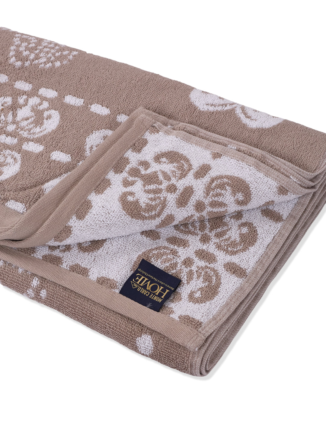 Premium Beige 100% Cotton Self Design 525 GSM Bath Towel Santorini 1 Pc Pvc Pack