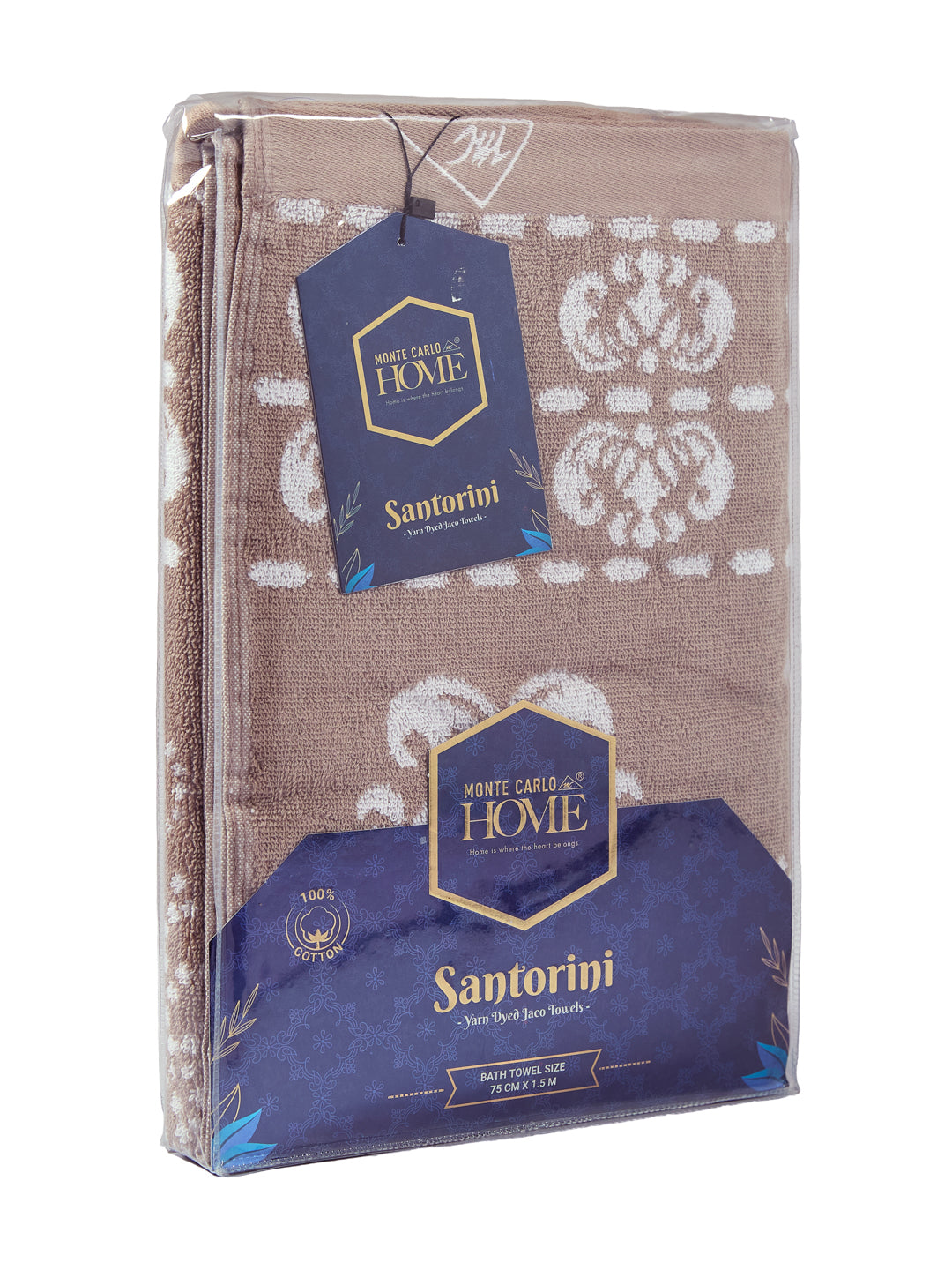Premium Beige 100% Cotton Self Design 525 GSM Bath Towel Santorini 1 Pc Pvc Pack