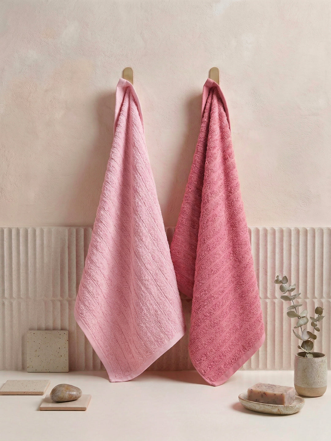 Pink & Peach 100% Cotton Solid 500 GSM Bath Towel Sensations 4 Pc Set Gifting Box Pack
