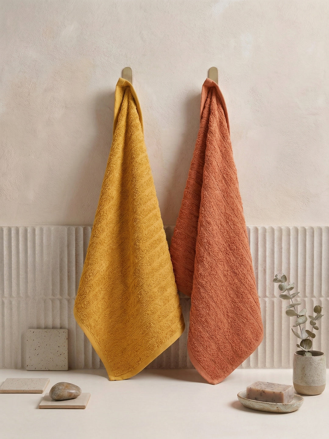 Orange & Yellow 100% Cotton Solid 500 GSM Bath Towel Sensations 4 Pc Set Gifting Box Pack