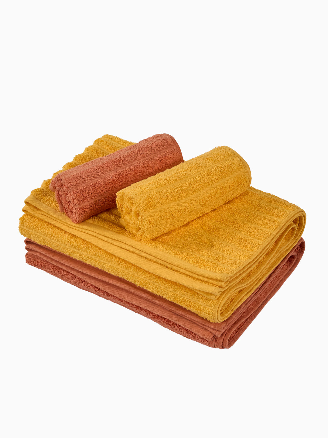 Orange & Yellow 100% Cotton Solid 500 GSM Bath Towel Sensations 4 Pc Set Gifting Box Pack