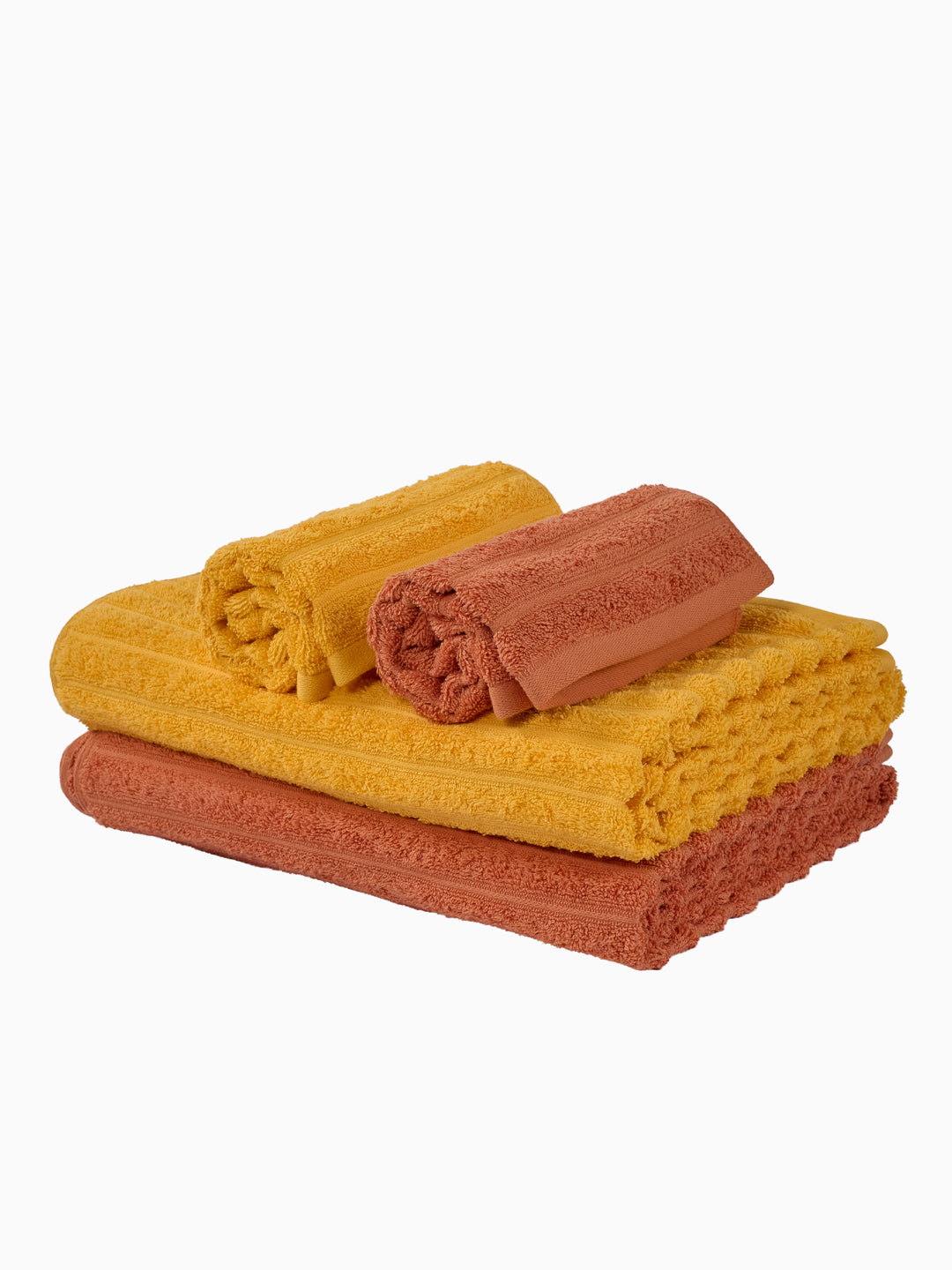 Orange & Yellow 100% Cotton Solid 500 GSM Bath Towel Sensations 4 Pc Set Gifting Box Pack
