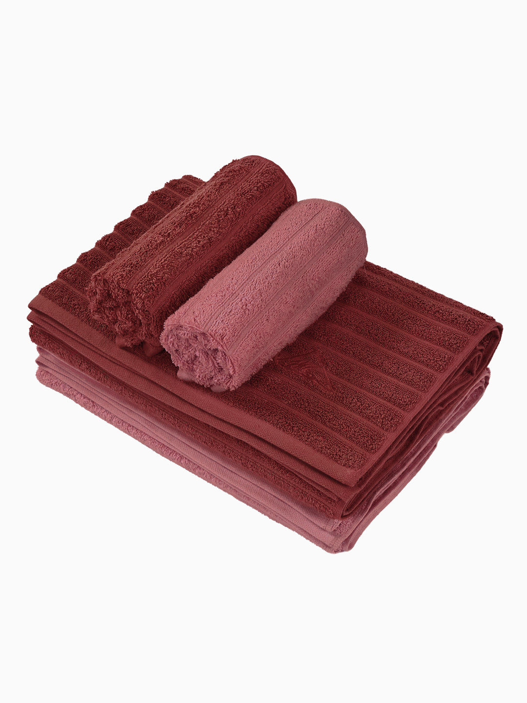 Maroon & Pink 100% Cotton Solid 500 GSM Bath Towel Sensations 4 Pc Set Gifting Box Pack