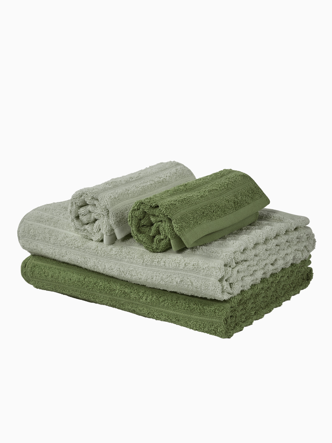 Green & Grey 100% Cotton Solid 500 GSM Bath Towel Sensations 4 Pc Set Gifting Box Pack
