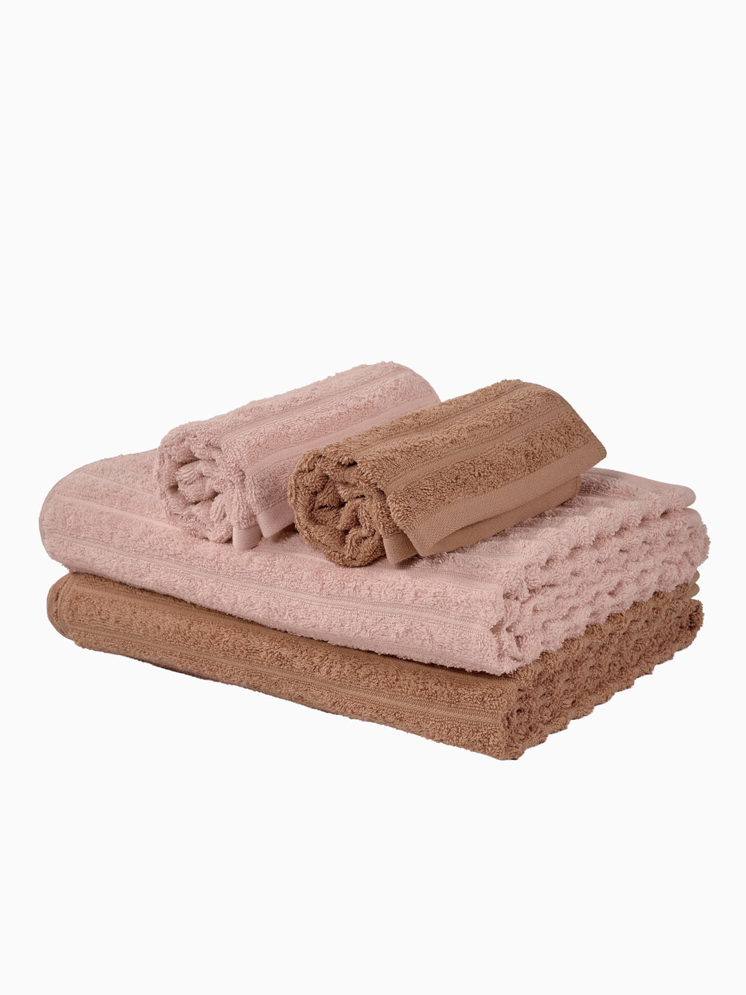 Beige & Pink 100% Cotton Solid 500 GSM Bath Towel Sensations 4 Pc Set Gifting Box Pack