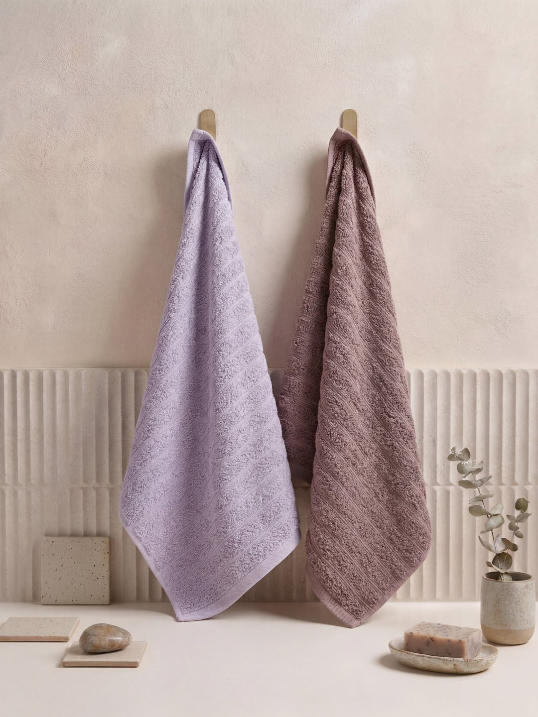 Mauve & Dusty Pink 100% Cotton Solid 500 GSM Bath Towel Sensations 4 Pc Set Gifting Box Pack