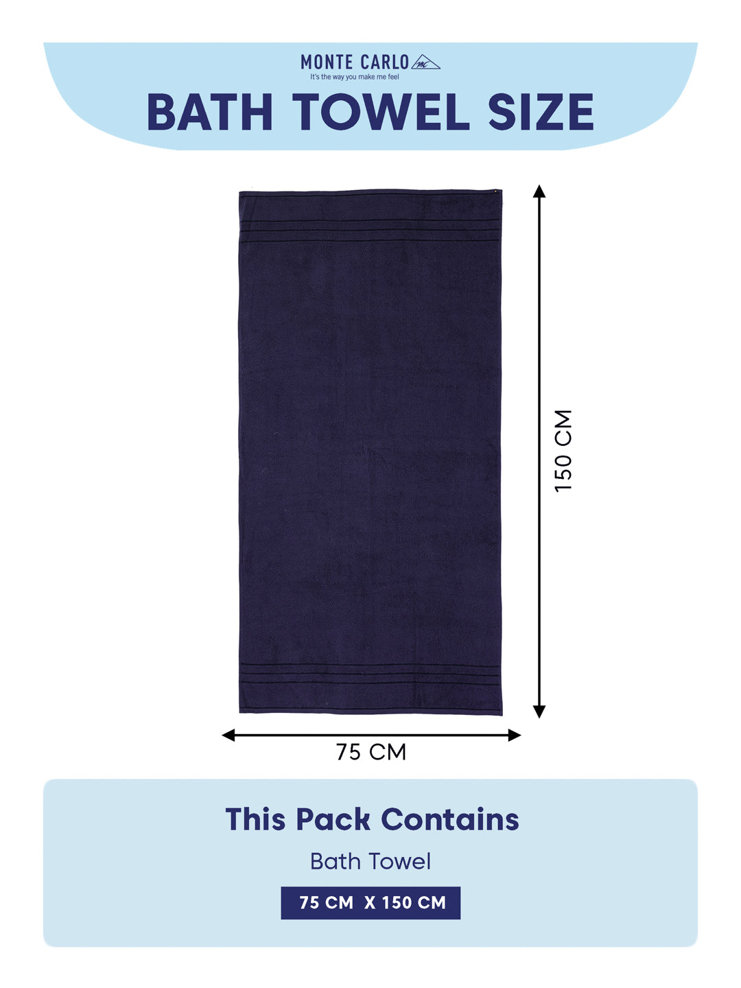 Essential Navy Blue 100% Cotton Solid 340 GSM Bath Towel Soho 1 Pc Pvc Pack