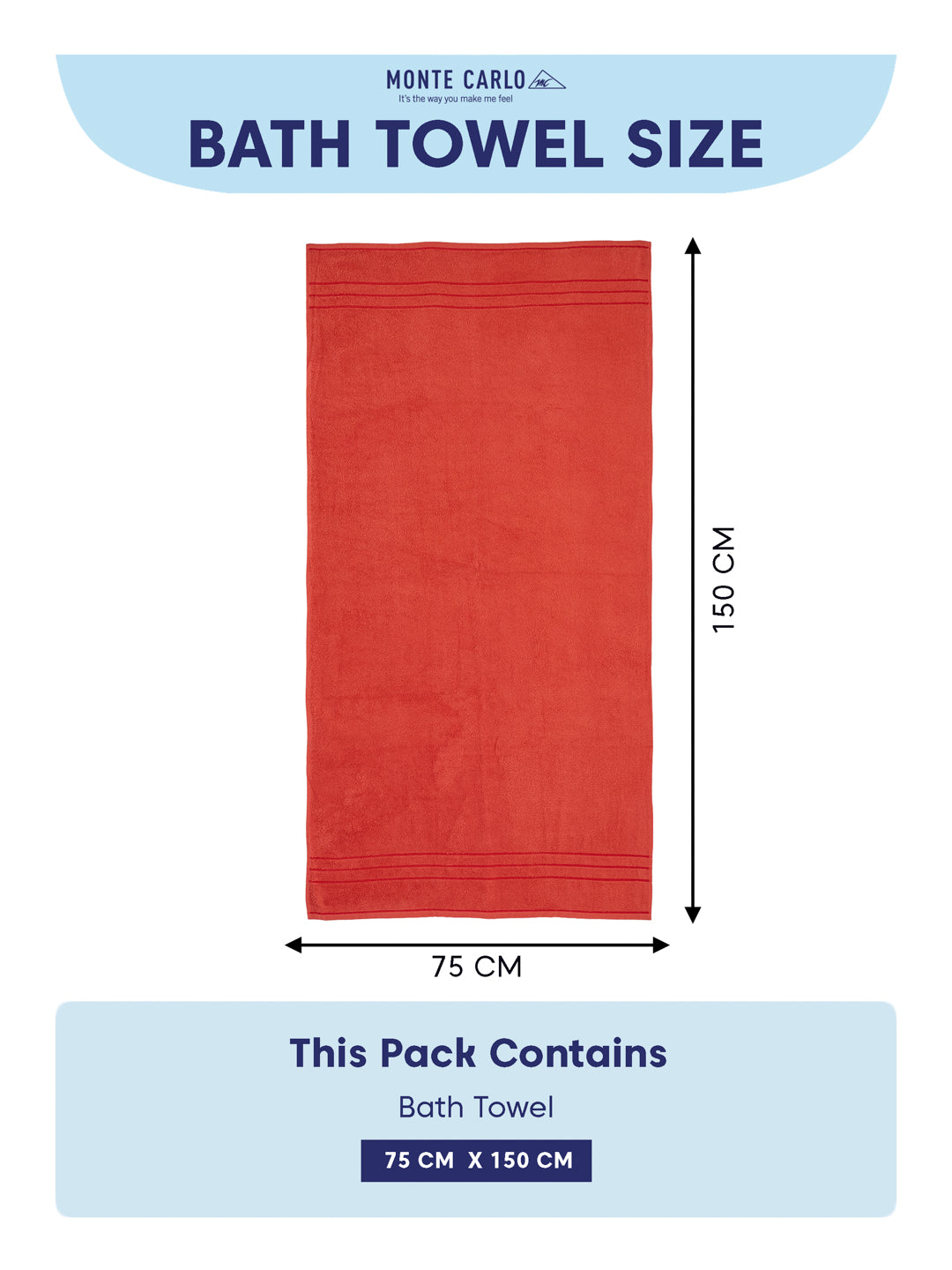 Essential Red 100% Cotton Solid 340 GSM Bath Towel Soho 1 Pc Pvc Pack