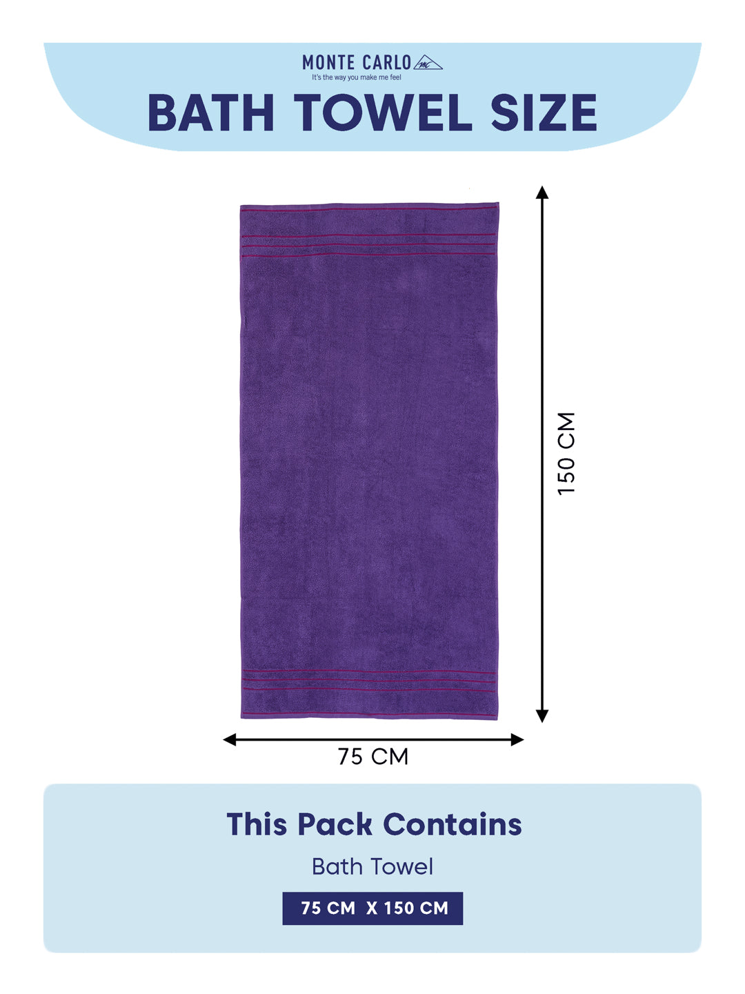 Essential Purple 100% Cotton Solid 340 GSM Bath Towel Soho 1 Pc Pvc Pack