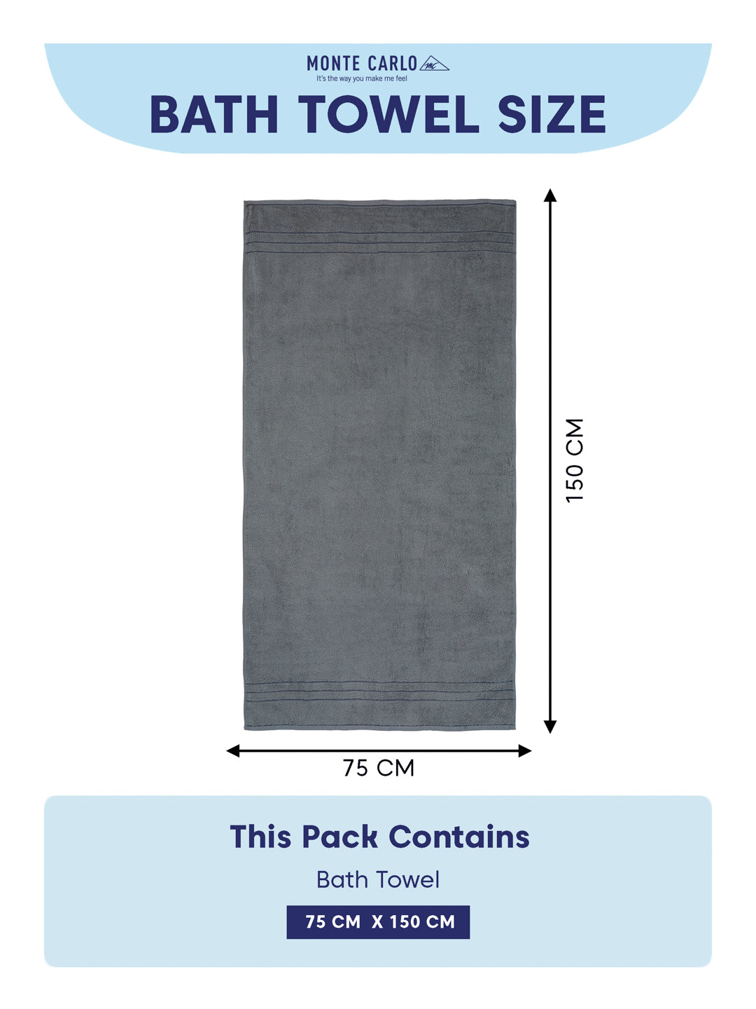 Essential Charcoal 100% Cotton Solid 340 GSM Bath Towel Soho 1 Pc Pvc Pack