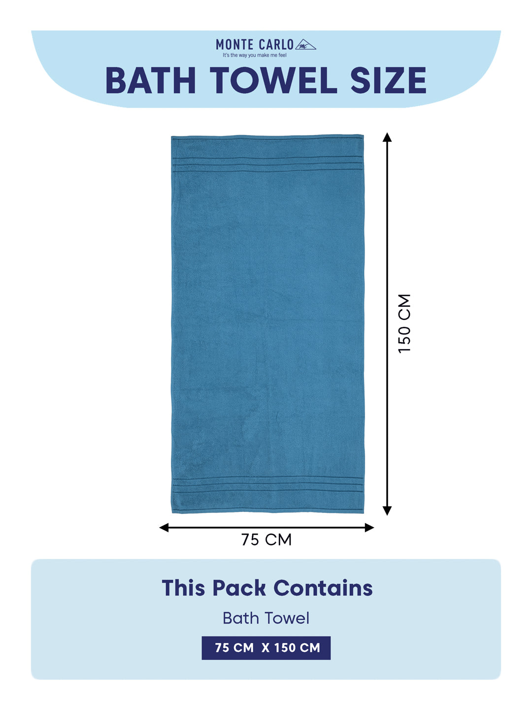 Essential Blue 100% Cotton Solid 340 GSM Bath Towel Soho 1 Pc Pvc Pack