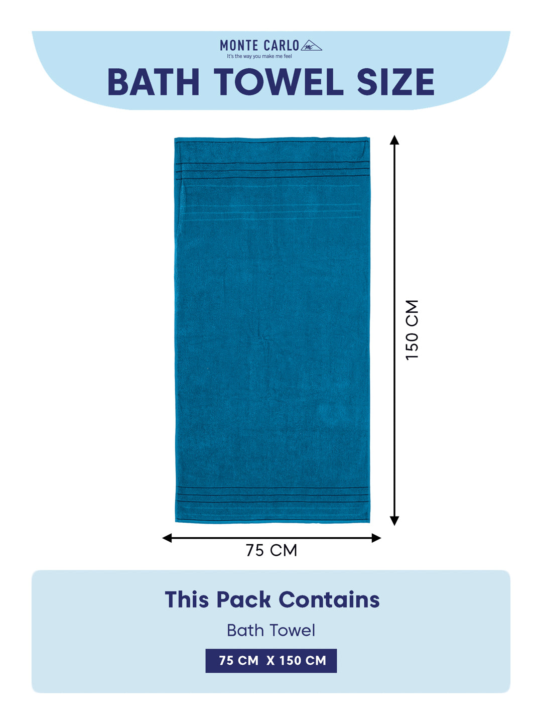Essential Turquoise Blue 100% Cotton Solid 340 GSM Bath Towel Soho 1 Pc Pvc Pack