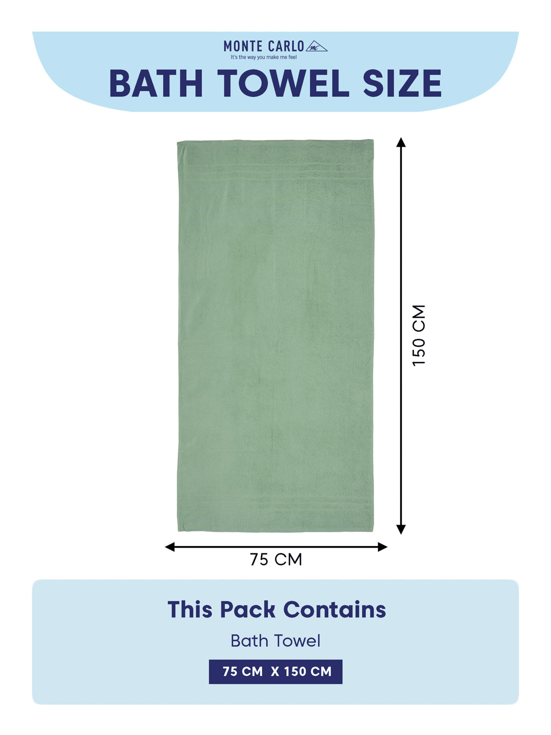 Essential Green 100% Cotton Solid 340 GSM Bath Towel Soho 1 Pc Pvc Pack
