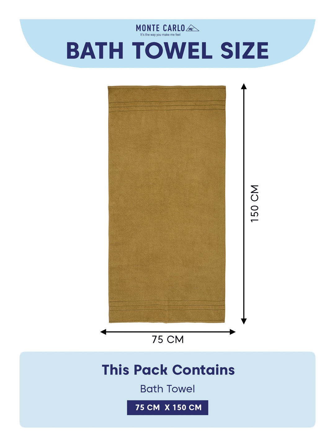 Essential Khaki 100% Cotton Solid 340 GSM Bath Towel Soho 1 Pc Pvc Pack