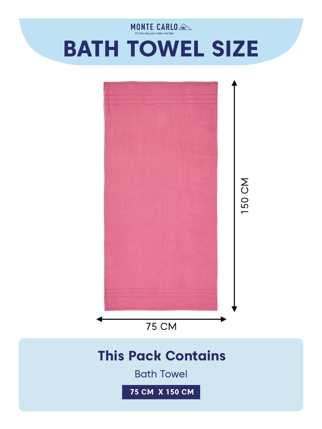 Essential Pink 100% Cotton Solid 340 GSM Bath Towel Soho 1 Pc Pvc Pack