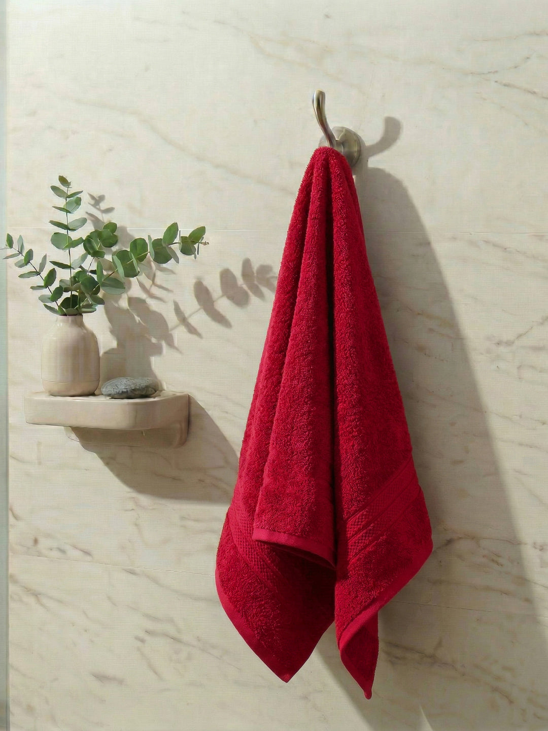 Essential Maroon 100% Cotton Solid 340 GSM Bath Towel Soho Small 1 Pc Pvc Pack