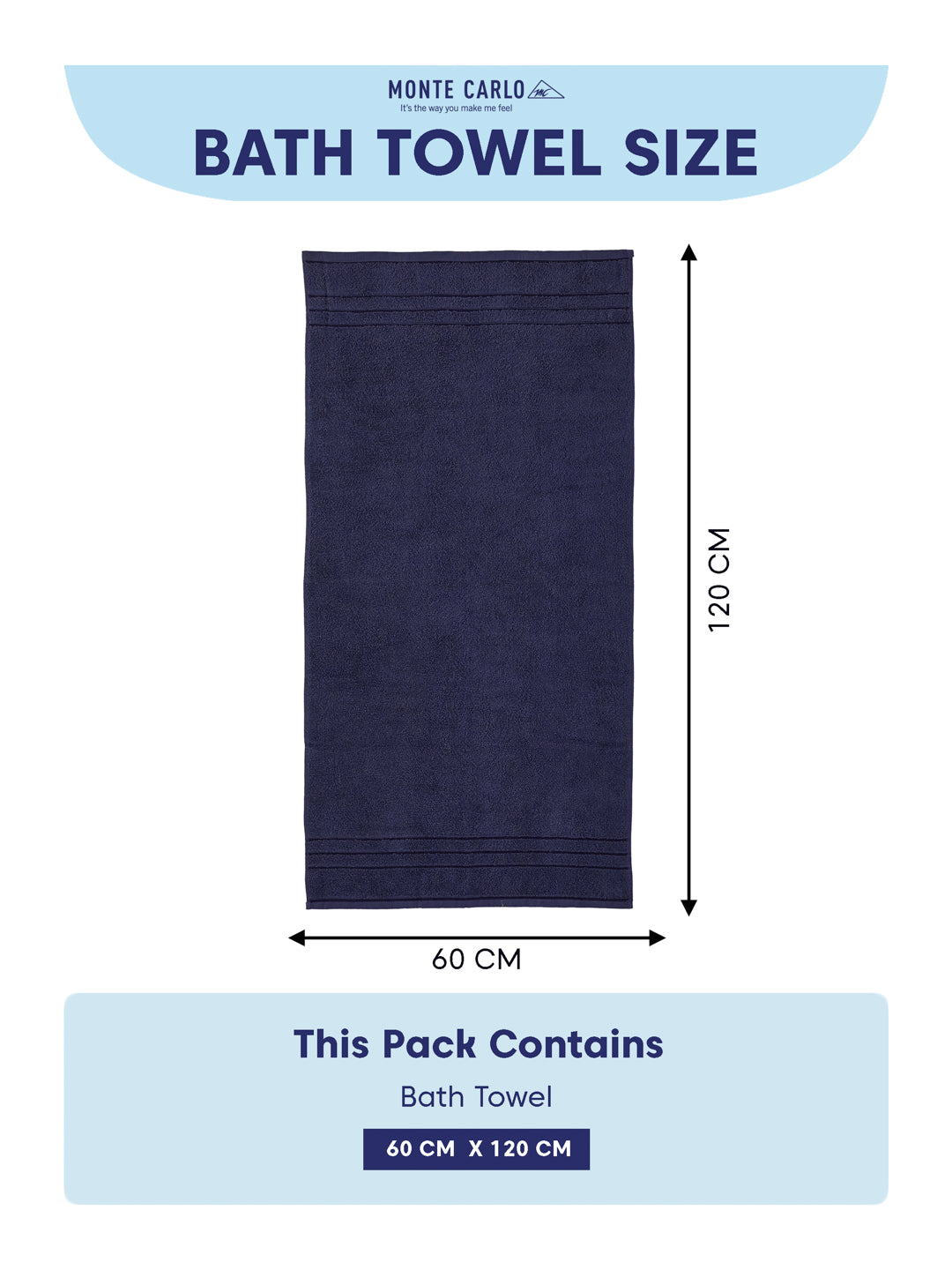 Essential Navy Blue 100% Cotton Solid 340 GSM Bath Towel Soho Small 1 Pc Pvc Pack