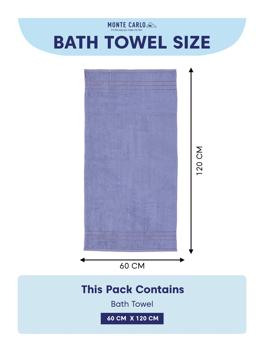 Essential Light Blue 100% Cotton Solid 340 GSM Bath Towel Soho Small 1 Pc Pvc Pack