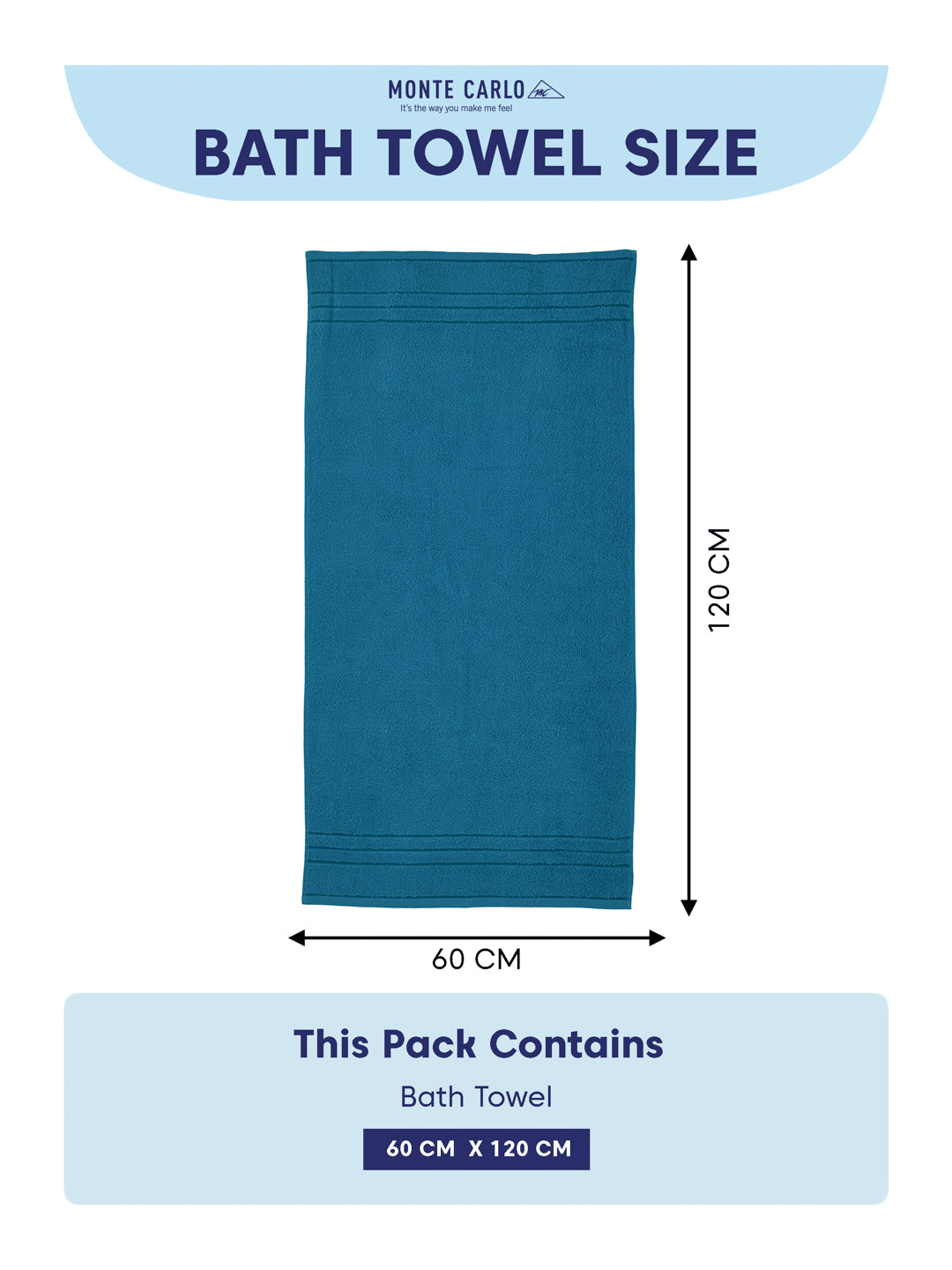 Essential Turquoise Blue 100% Cotton Solid 340 GSM Bath Towel Soho Small 1 Pc Pvc Pack