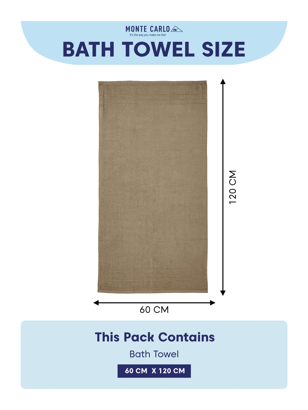 Essential Beige 100% Cotton Solid 340 GSM Bath Towel Soho Small 1 Pc Pvc Pack