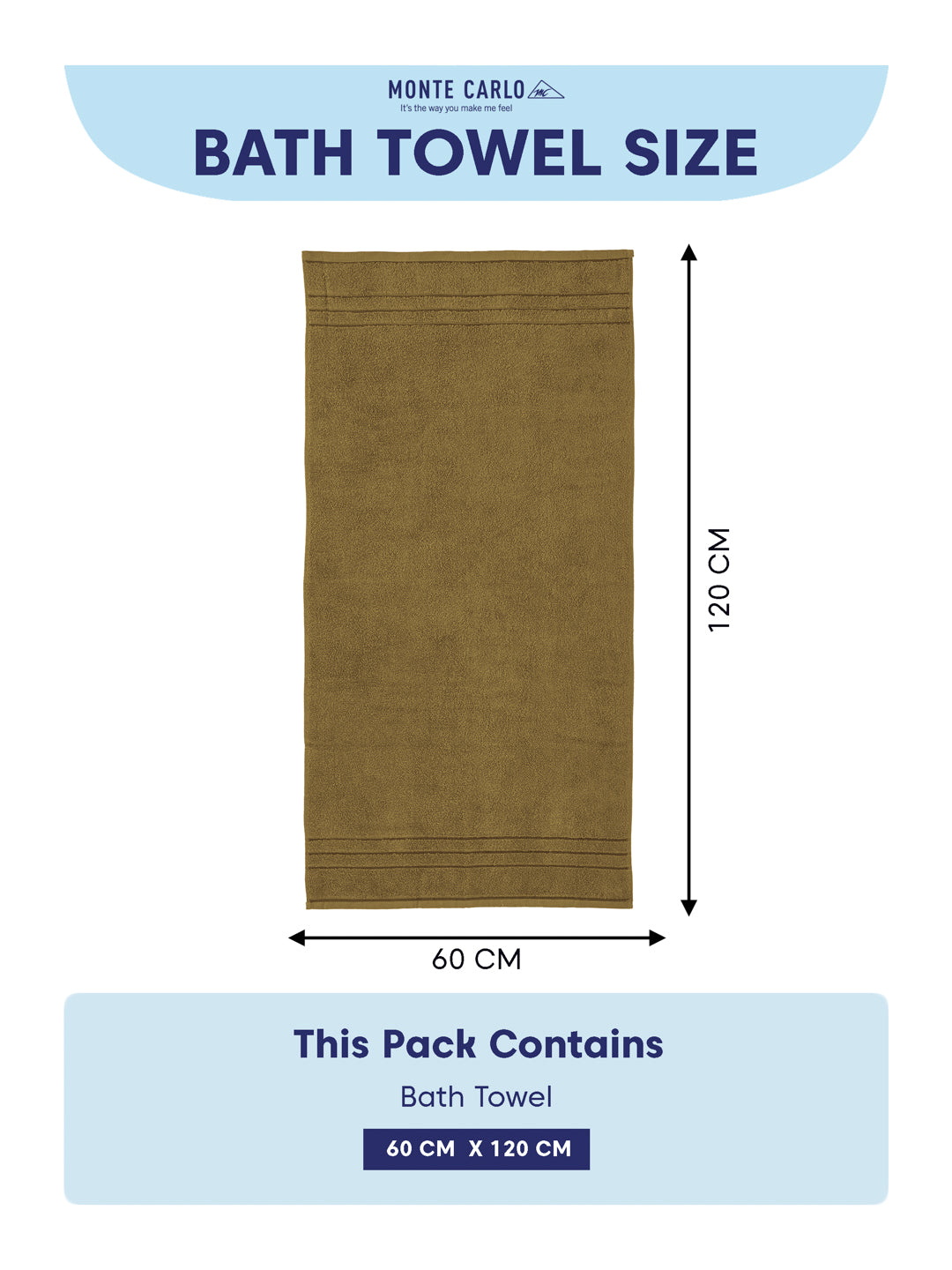 Essential Khaki 100% Cotton Solid 340 GSM Bath Towel Soho Small 1 Pc Pvc Pack