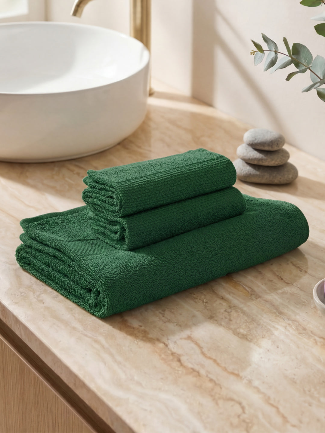 Mint Green 100% Cotton Solid 380 GSM Bath Towel Super Charm 3 Pc Set Gifting Box Pack