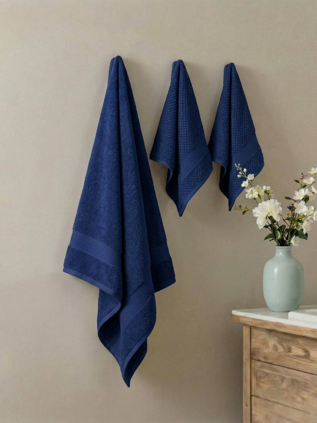 Twilight Blue 100% Cotton Solid 380 GSM Bath Towel Super Charm 3 Pc Set Gifting Box Pack