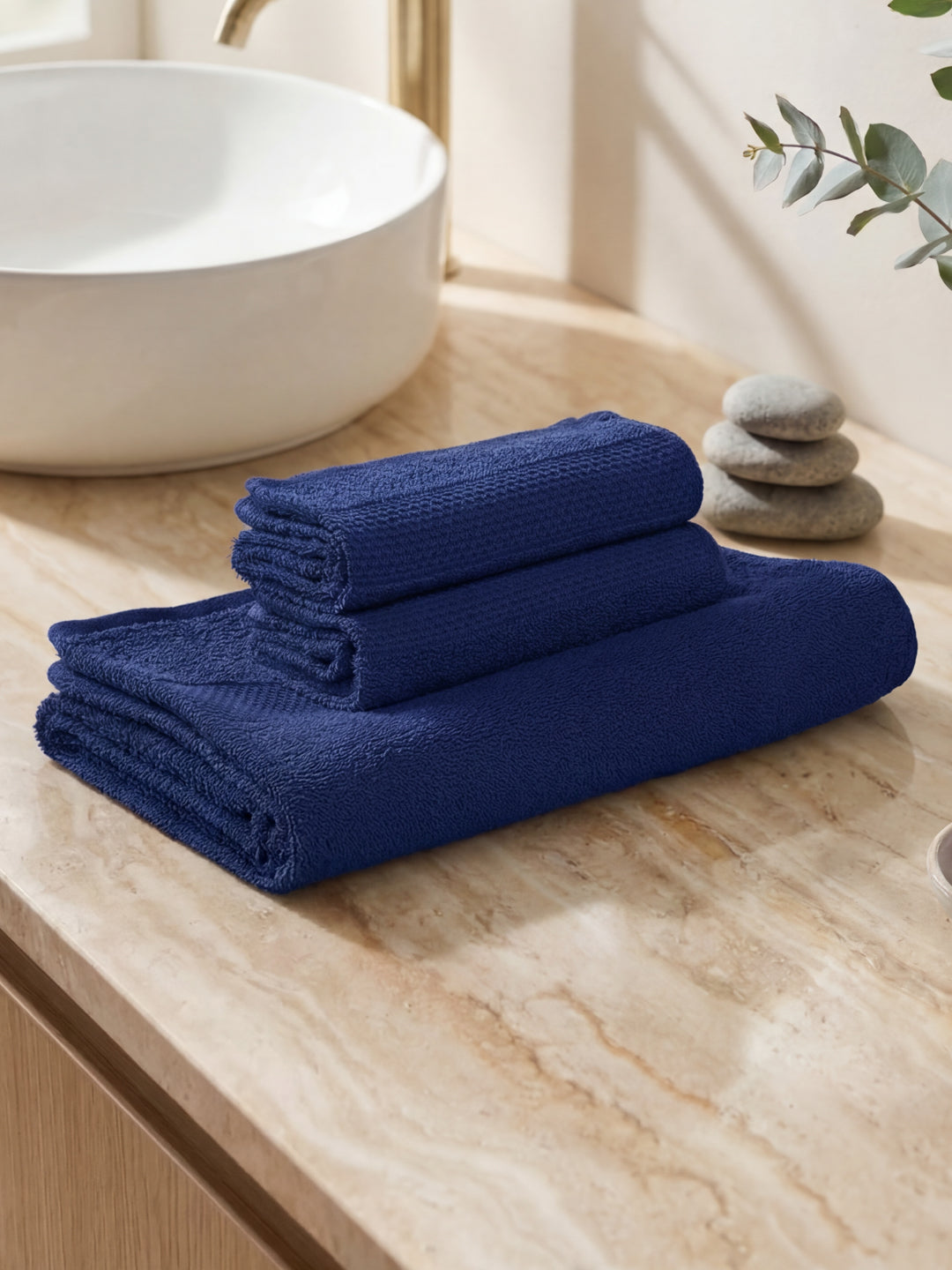 Twilight Blue 100% Cotton Solid 380 GSM Bath Towel Super Charm 3 Pc Set Gifting Box Pack