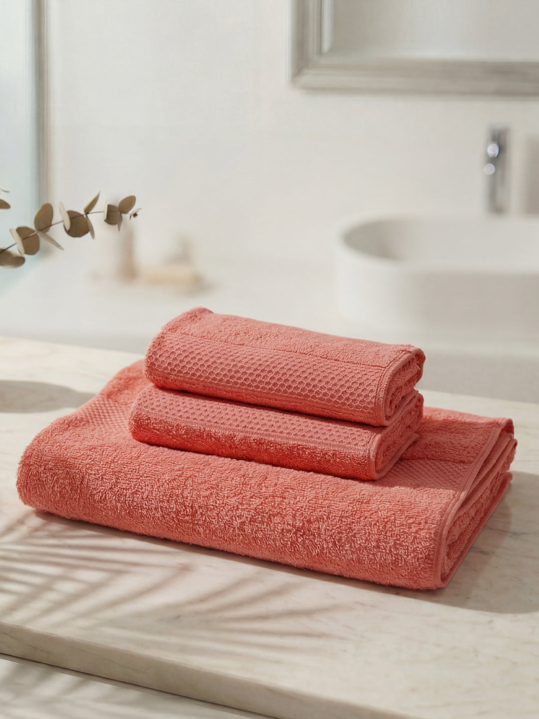 Pink 100% Cotton Solid 380 GSM Bath Towel Super Charm 3 Pc Set Gifting Box Pack