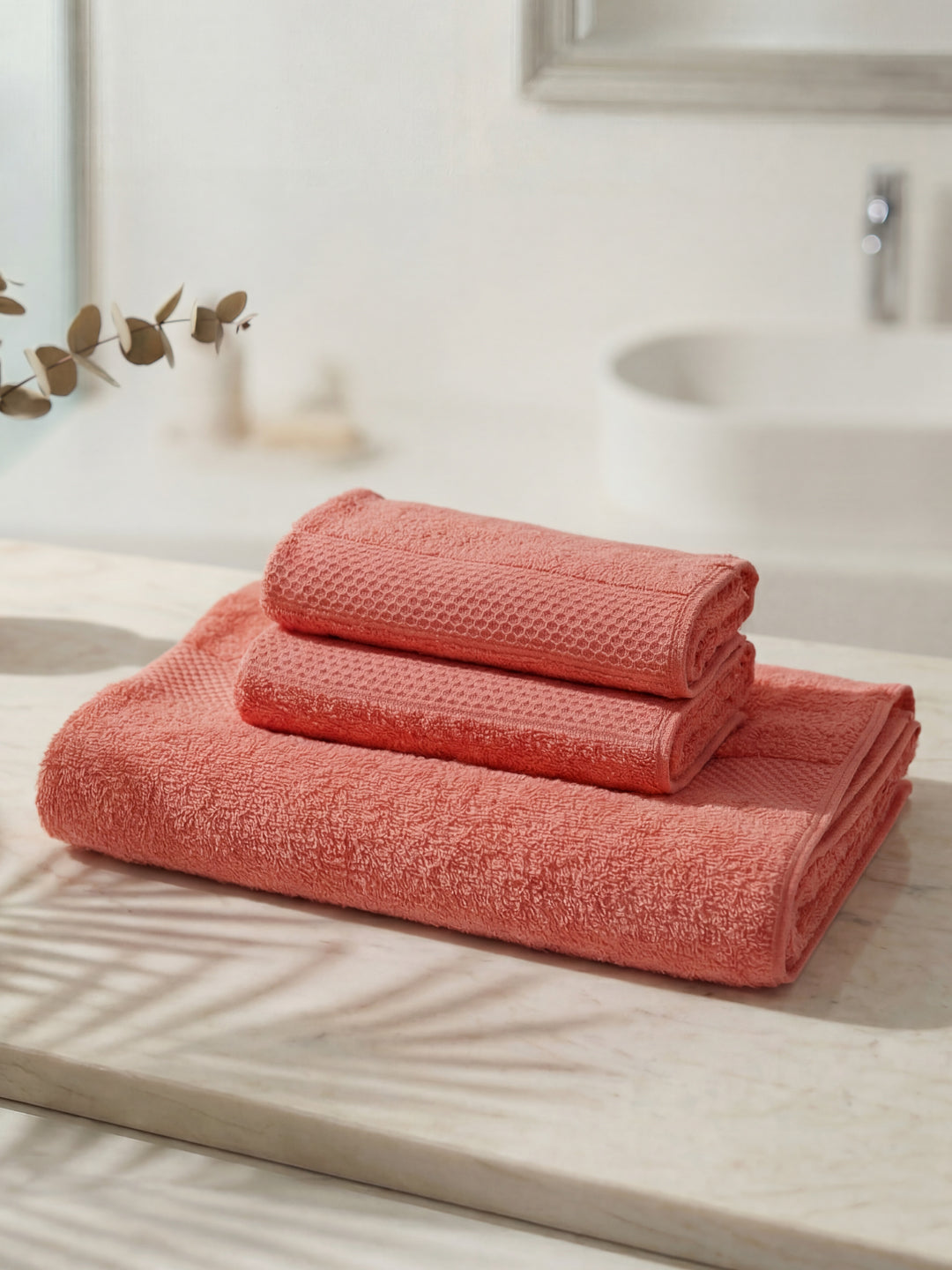 Pink 100% Cotton Solid 380 GSM Bath Towel Super Charm 3 Pc Set Gifting Box Pack