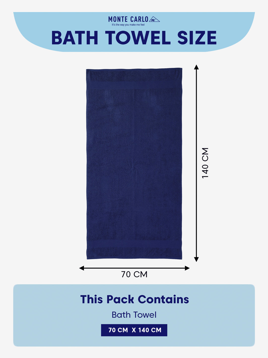 Essential Twilight Blue 100% Cotton Solid 380 GSM Bath Towel Super Charm 1 Pc Pvc Pack