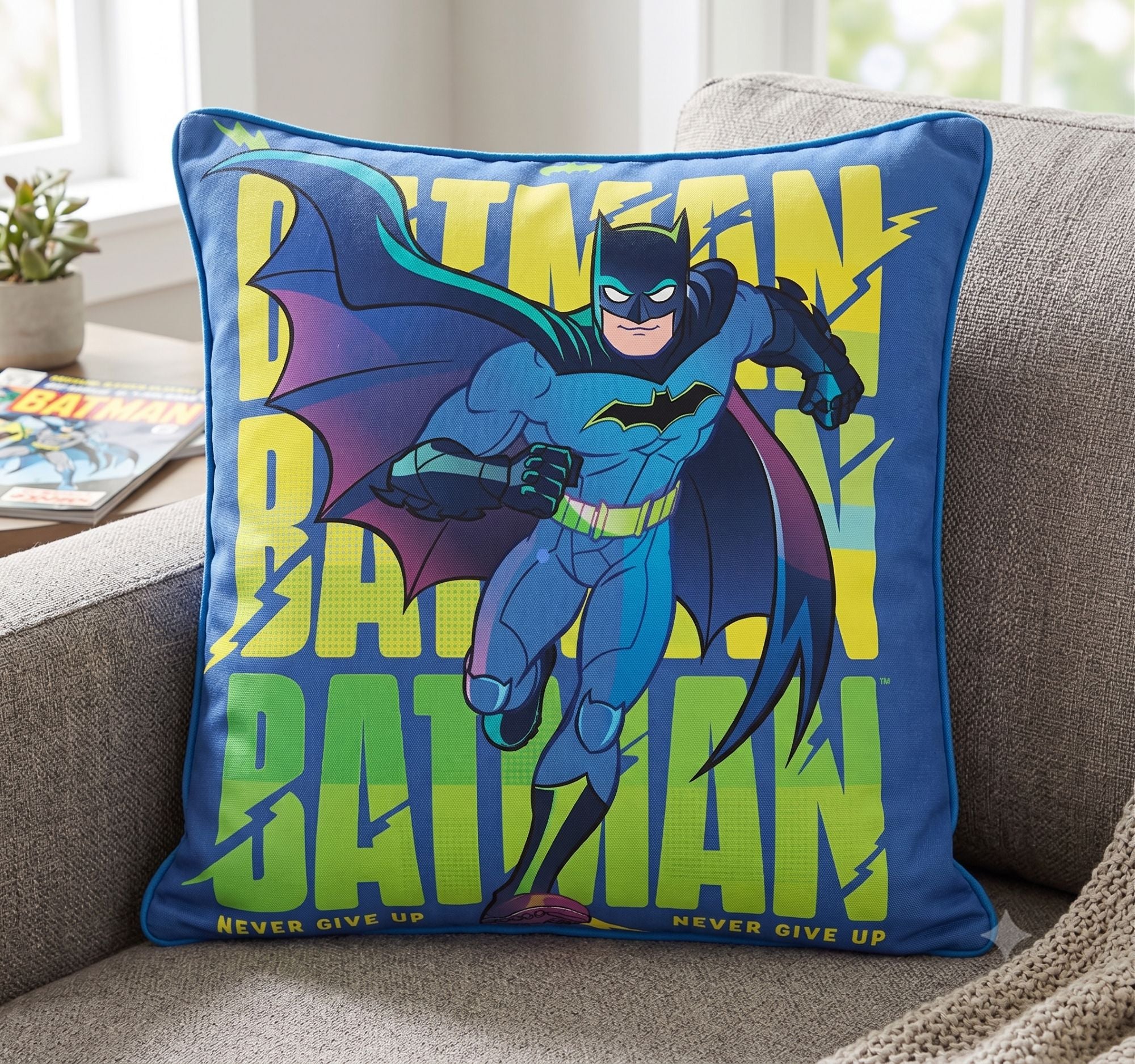 MOCA by Monte Carlo Batman Printed 180 GSM Cushion Cover, Pack of 1