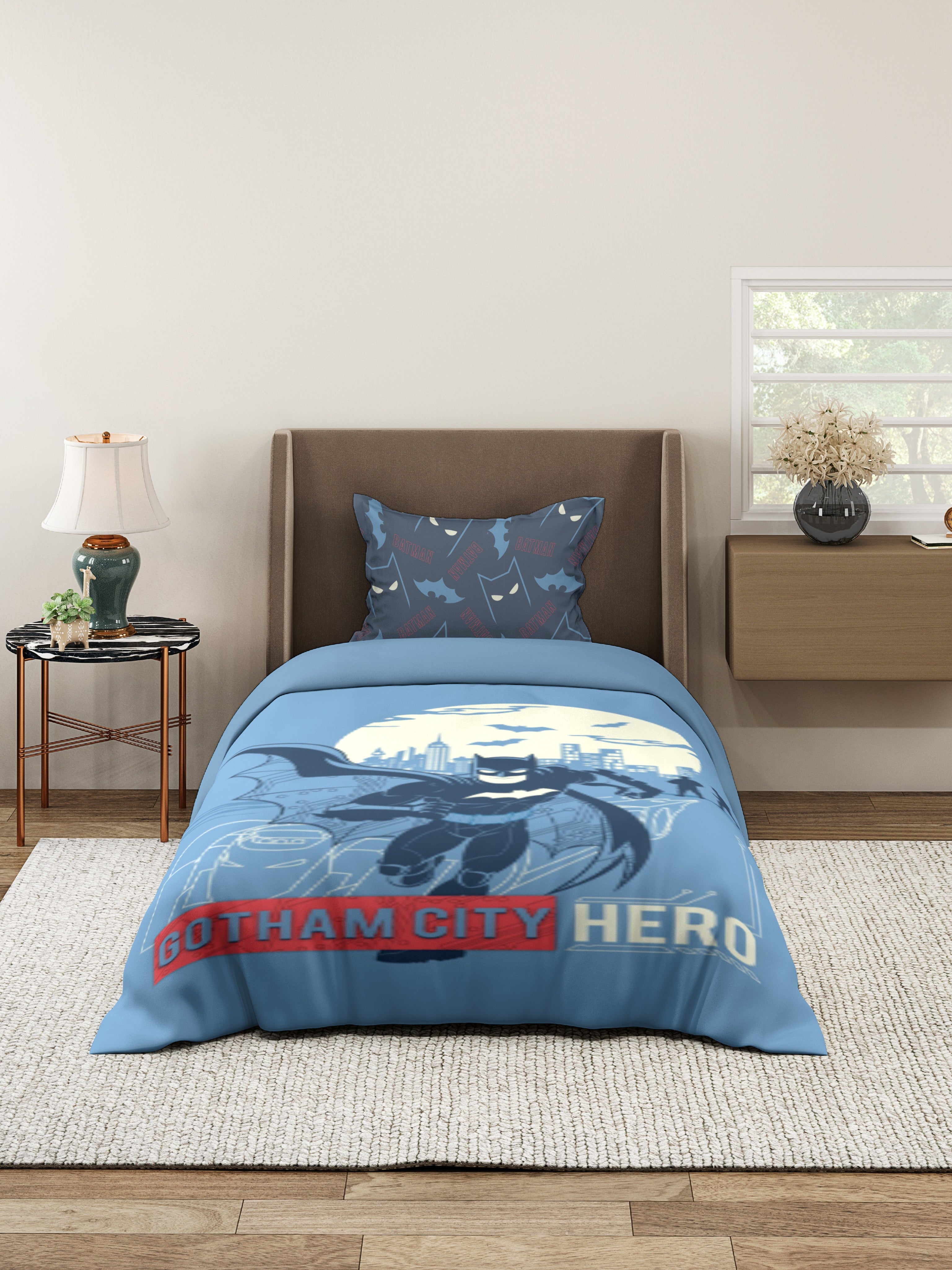 Monte Carlo Kids Batman Printed 3 Pc Bedding Set for Single Bed, 110 GSM