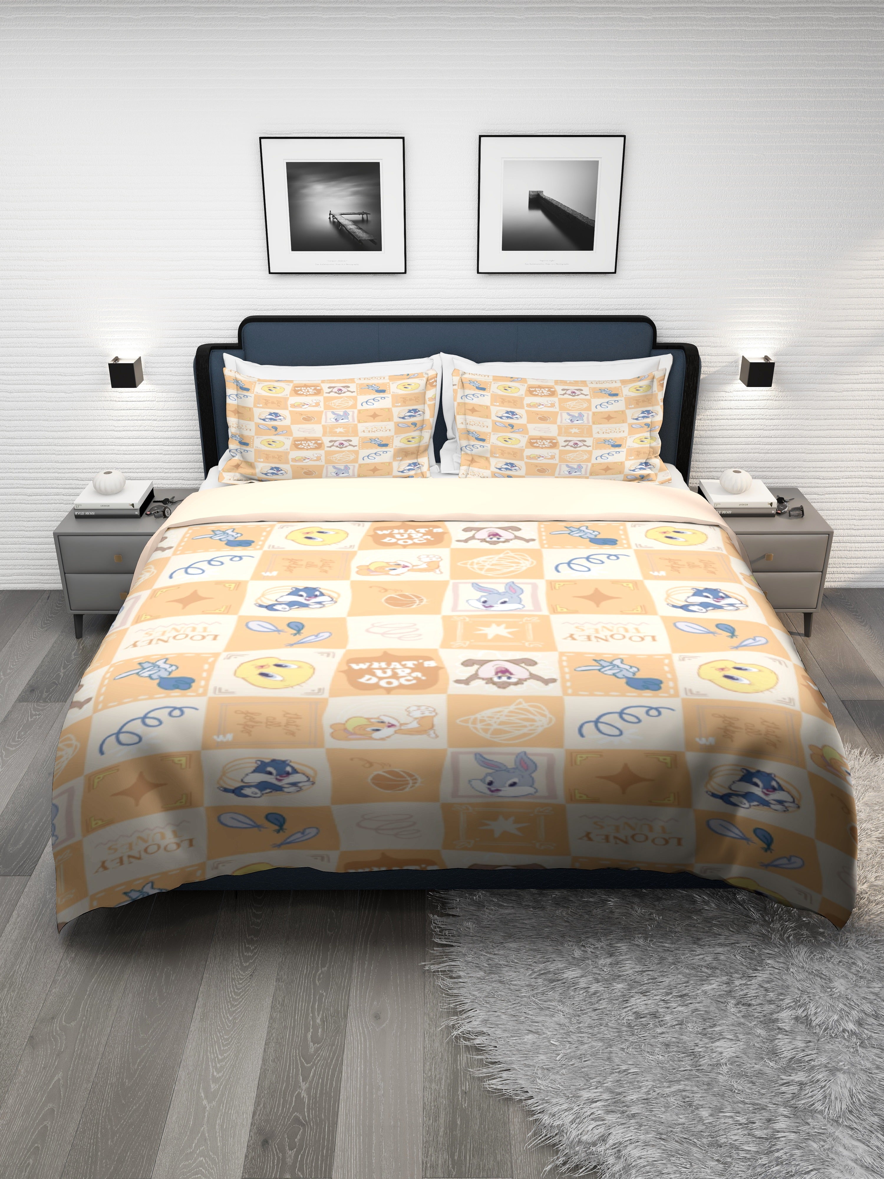 Monte Carlo Kids TOONX Cartoon Printed 4 Pc Bedding Set for King Size Bed, 110 GSM