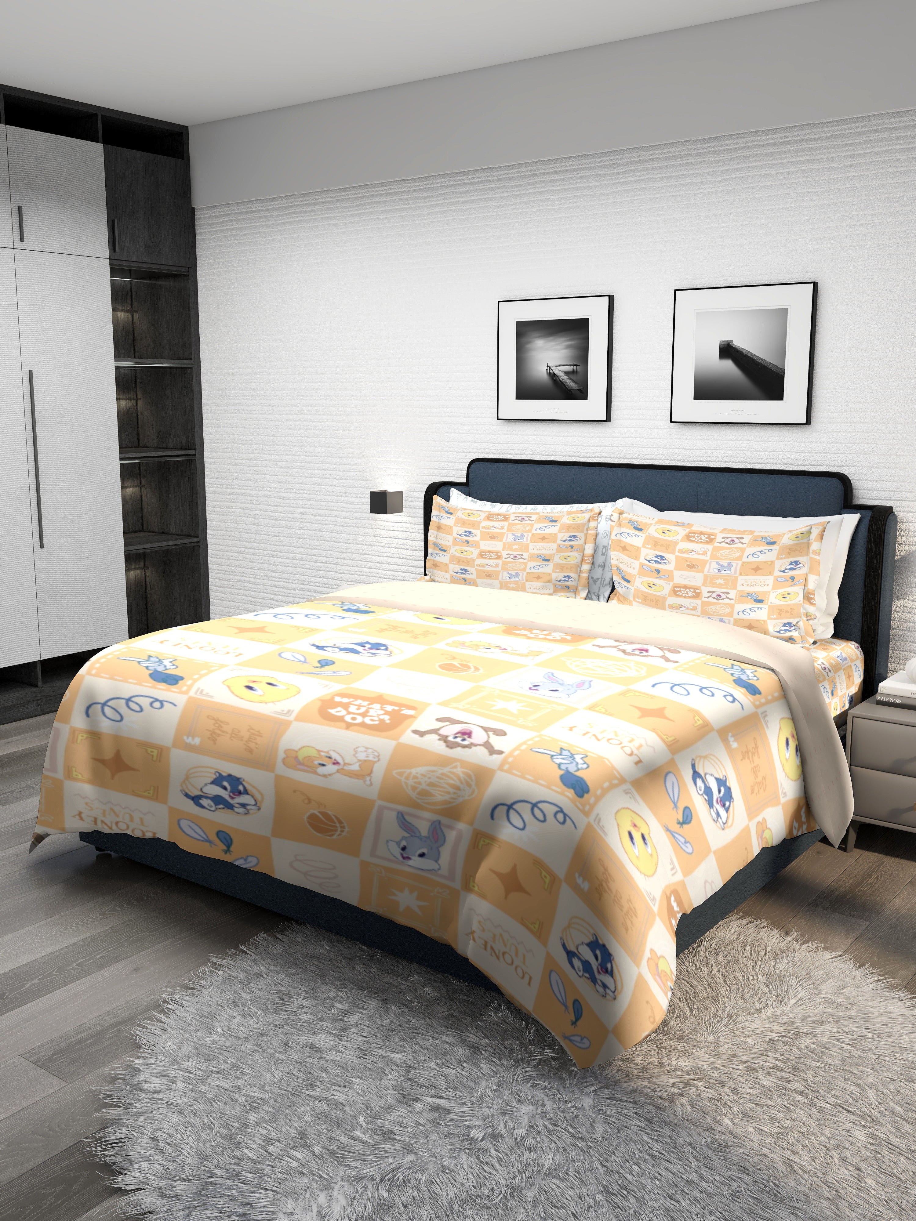 Monte Carlo Kids TOONX Cartoon Printed 4 Pc Bedding Set for King Size Bed, 110 GSM
