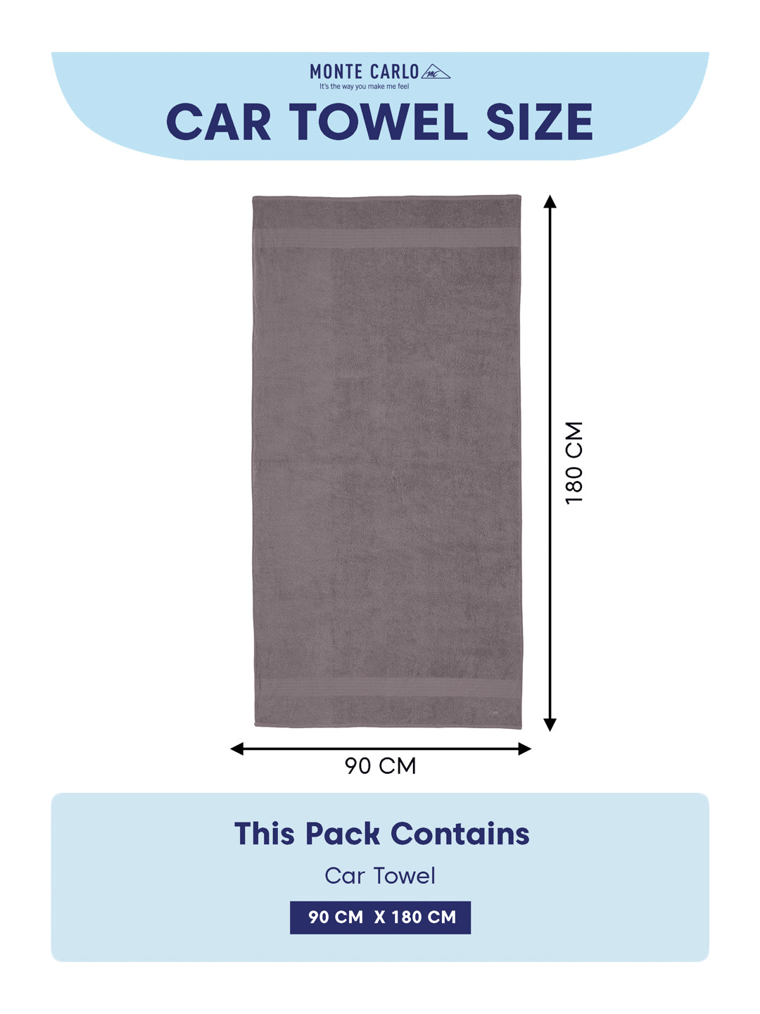 Grey Pure Cotton Solid 380 GSM Car Towel 1 Piece (Jazz Collection)
