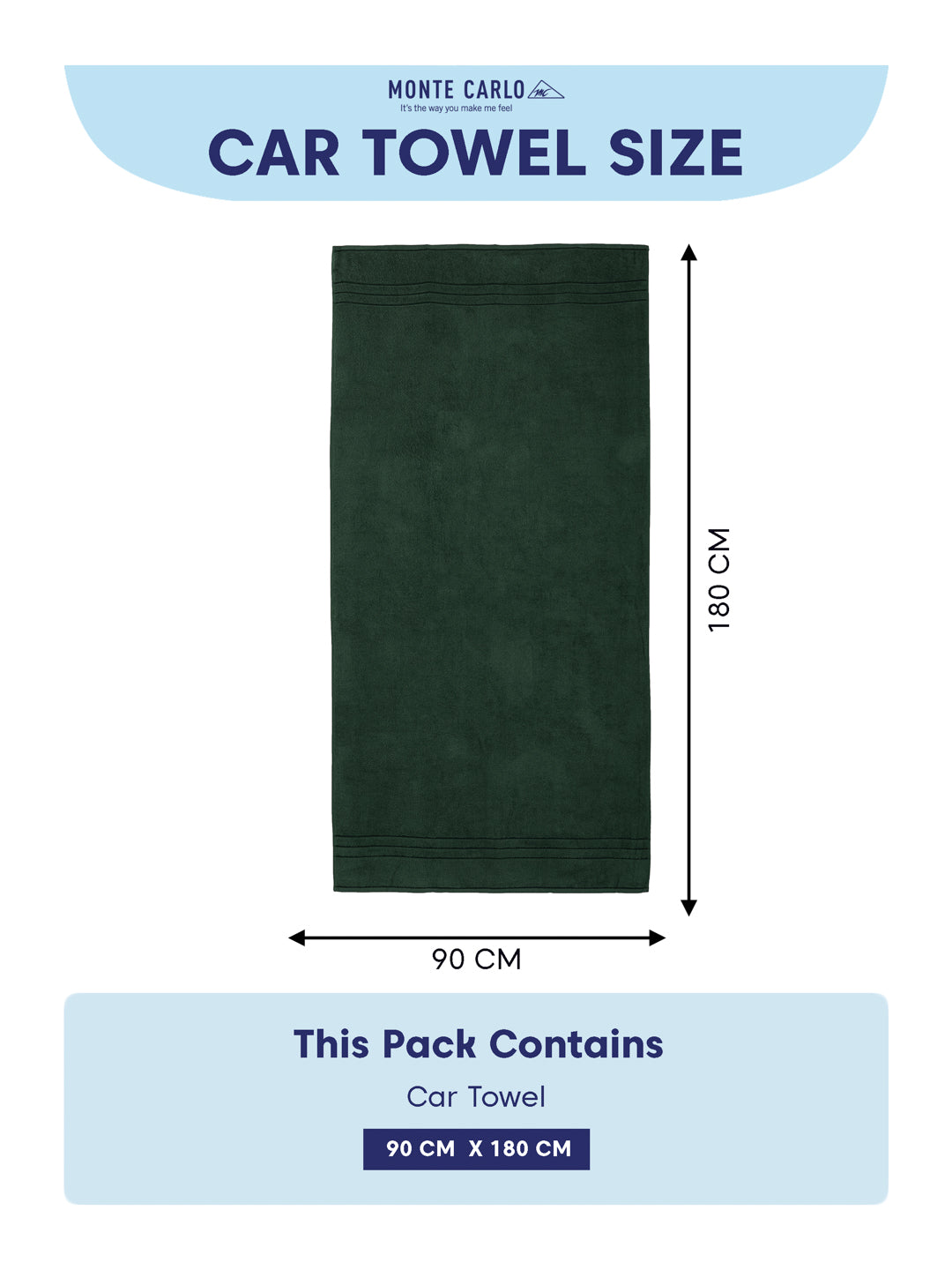 Forest Green Pure Cotton Solid 340 GSM Car Towel 1 Piece (Soho Collection)